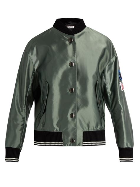 green satin miu miu bomber jacket|Miu Miu Bomber & Track Jackets for Women .